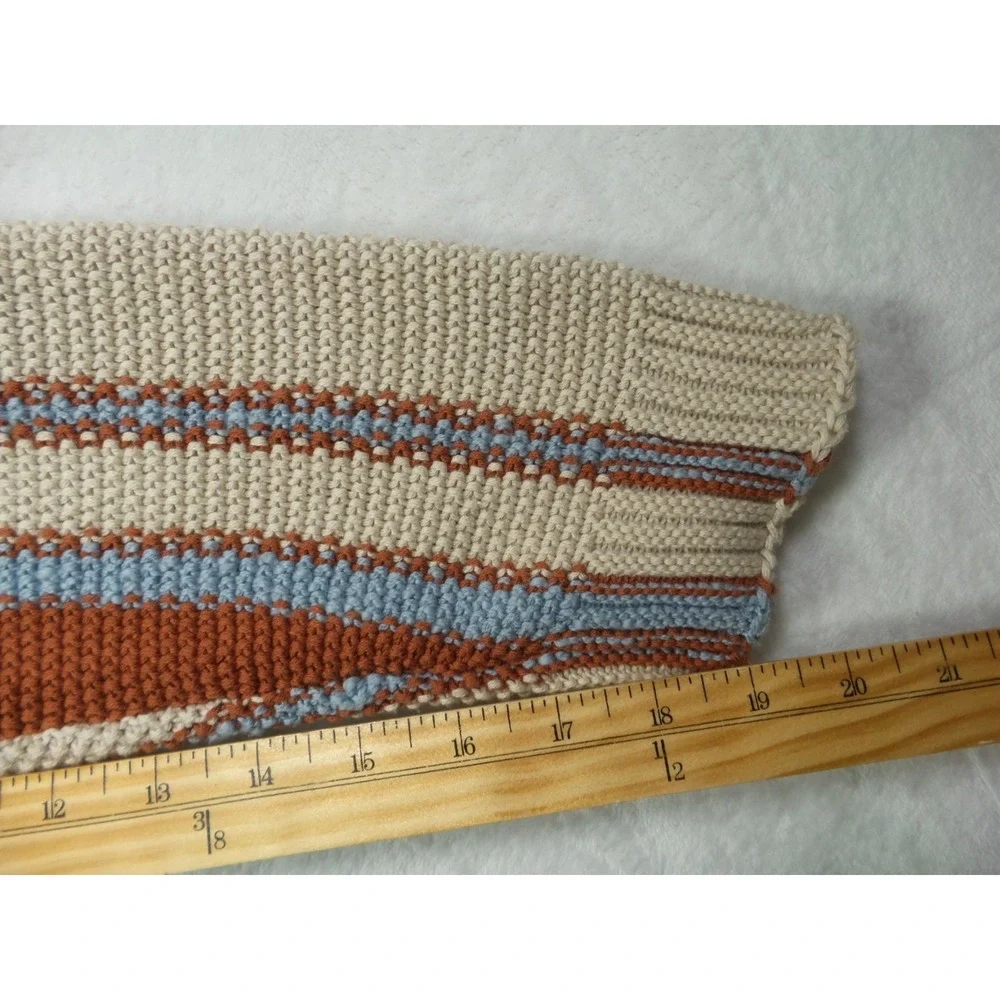 Lucky Brand Sweater Mens Size Large Beige Orange Knit Baja Stripe Hooded NWT - Picture 7 of 12